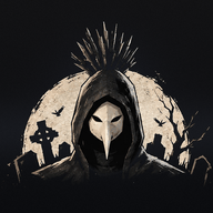 Grave Benders emblem: a hooded plague doctor's mask in front of a full moon over graves